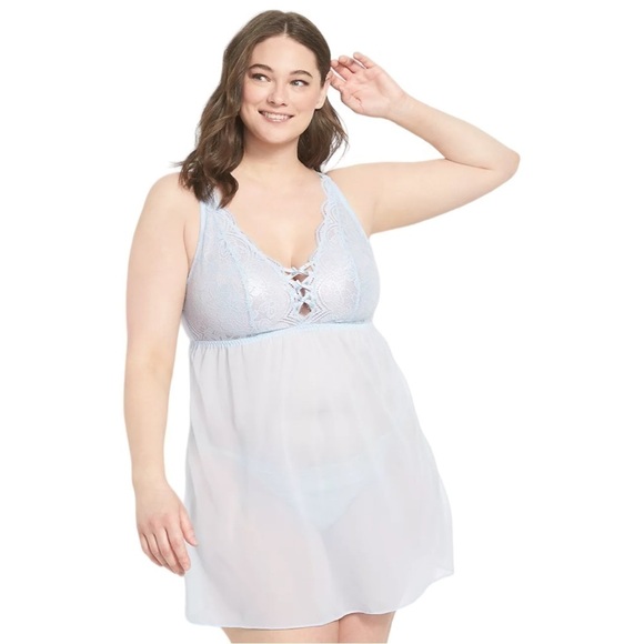 Lane Bryant Foil Lace Babydoll in Skyway 22/24 - Picture 1 of 2